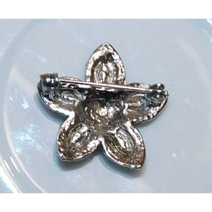 Vintage Blue And Silver Tone Rhinestone Floral Star Brooch