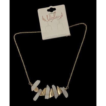 NWT Viola Quartz Pillar Necklace Gold Tone Spike Pendant Witchy Crystal Jewelry