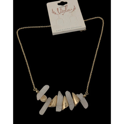 NWT Viola Quartz Pillar Necklace Gold Tone Spike Pendant Witchy Crystal Jewelry
