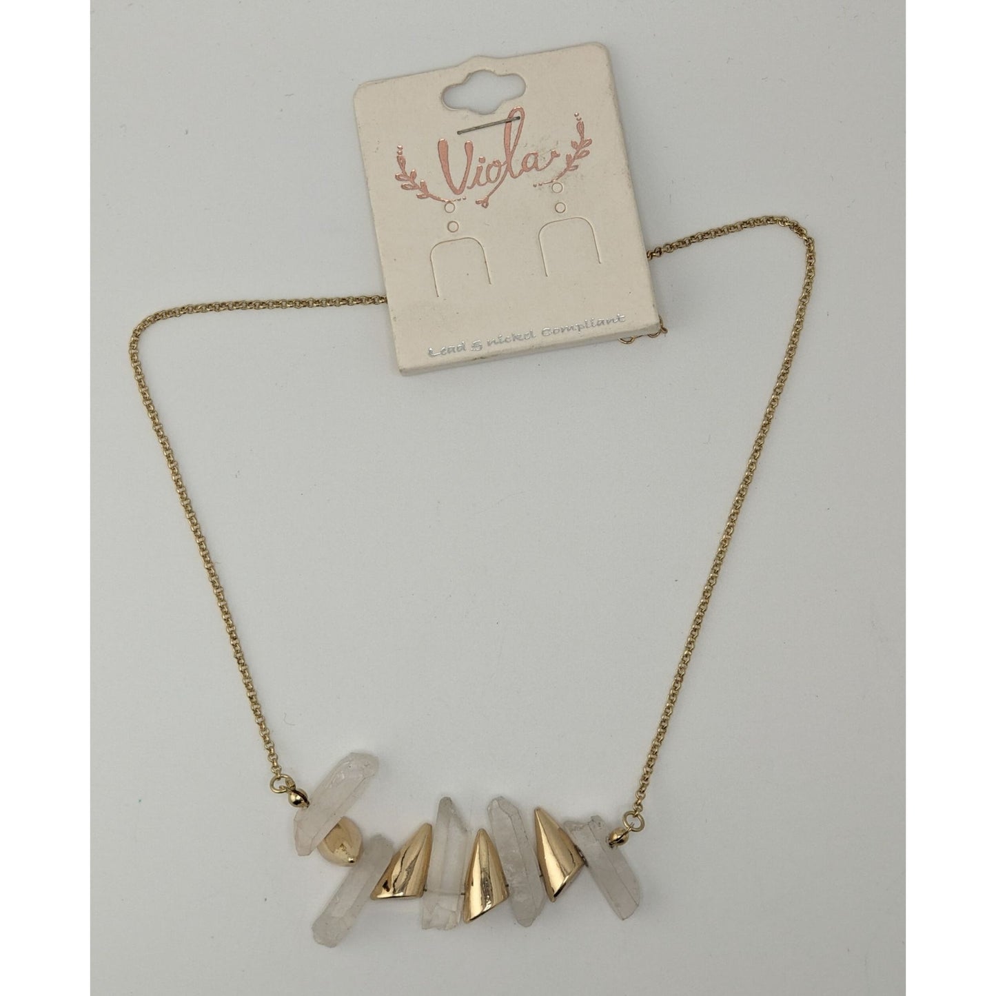 NWT Viola Quartz Pillar Necklace Gold Tone Spike Pendant Witchy Crystal Jewelry