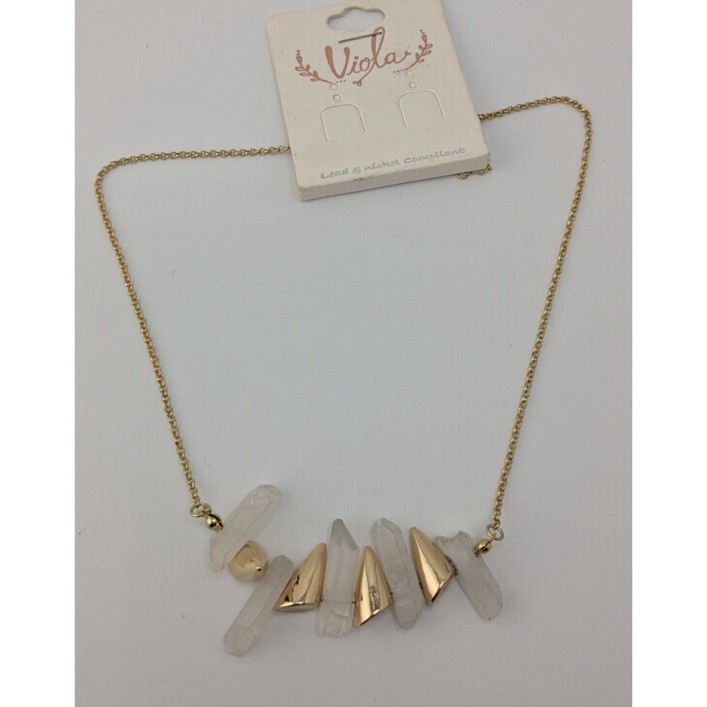 NWT Viola Quartz Pillar Necklace Gold Tone Spike Pendant Witchy Crystal Jewelry