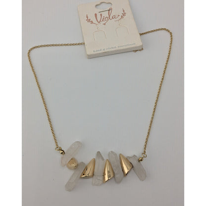 NWT Viola Quartz Pillar Necklace Gold Tone Spike Pendant Witchy Crystal Jewelry