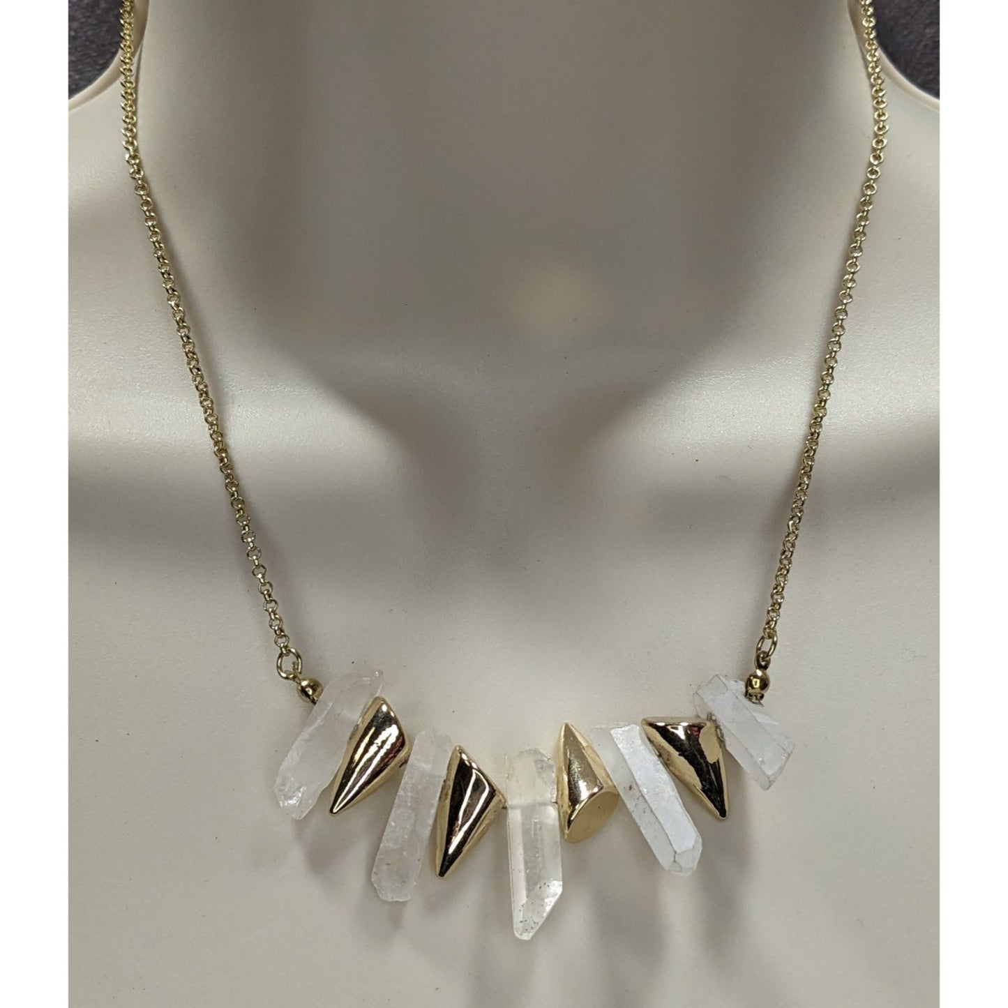 NWT Viola Quartz Pillar Necklace Gold Tone Spike Pendant Witchy Crystal Jewelry