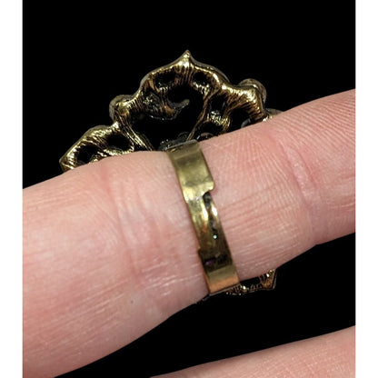 Floral Glam Stylized Rainbow Gem Gold Tone Ring