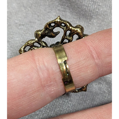 Floral Glam Stylized Rainbow Gem Gold Tone Ring