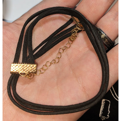 Gothic Minimalist Black Faux Suede Triple Strand Choker Necklace 11 Inch
