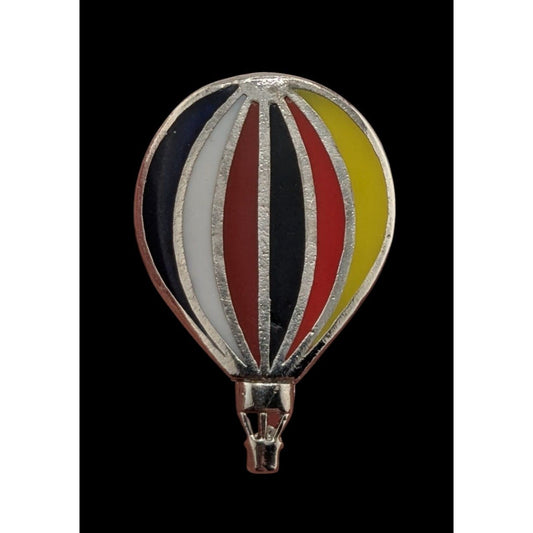 Retro Vintage Hot Air Balloon Lapel Pin Multicolor Enamel Silver Tone Travel Brooch