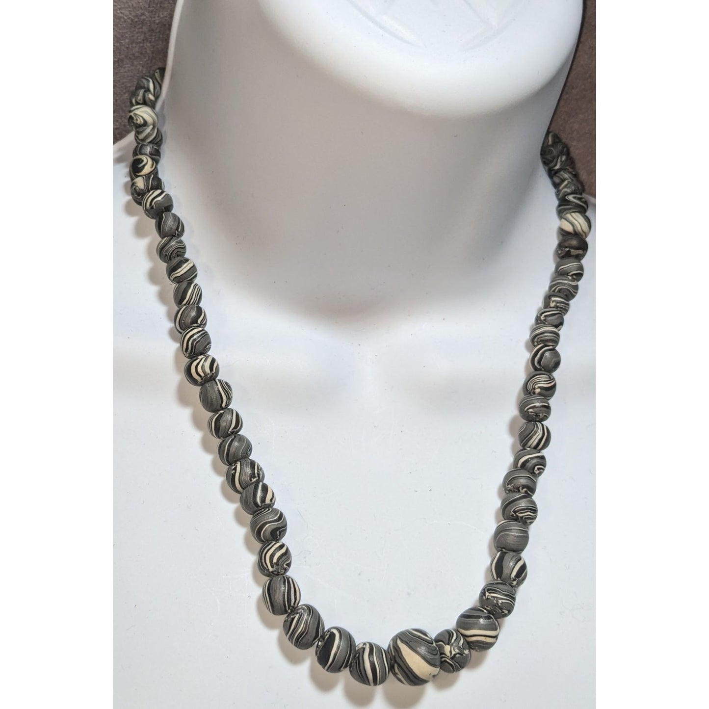 Handmade Swirled Polymer Clay Necklace Black White Grey Abstract Statement Jewelry