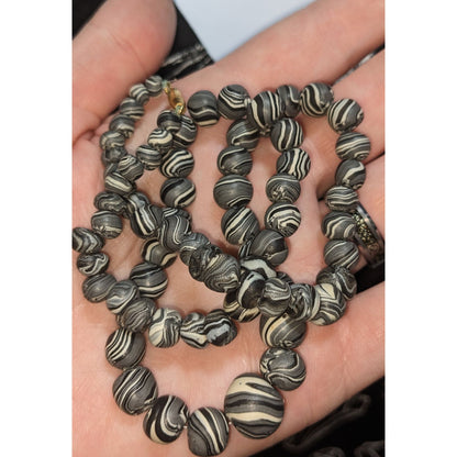 Handmade Swirled Polymer Clay Necklace Black White Grey Abstract Statement Jewelry