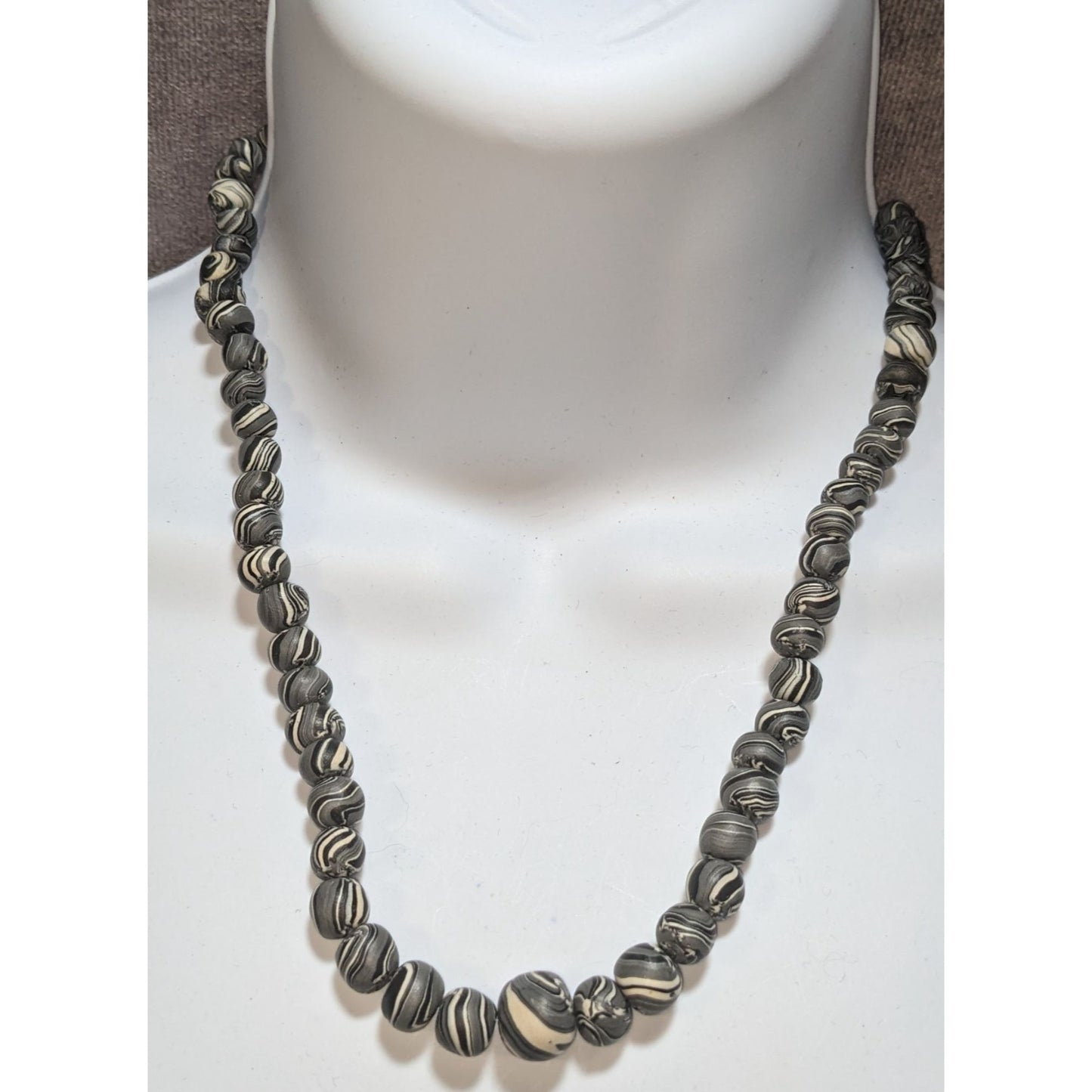 Handmade Swirled Polymer Clay Necklace Black White Grey Abstract Statement Jewelry