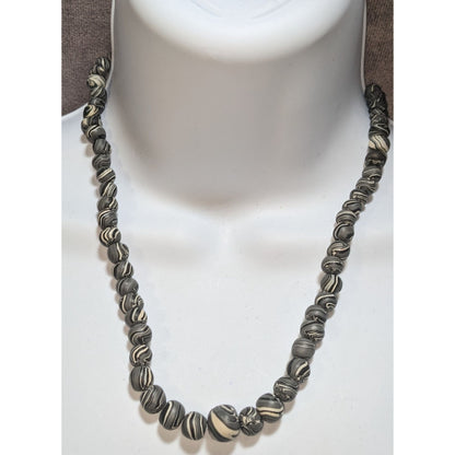 Handmade Swirled Polymer Clay Necklace Black White Grey Abstract Statement Jewelry