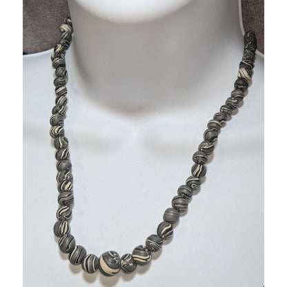 Handmade Swirled Polymer Clay Necklace Black White Grey Abstract Statement Jewelry