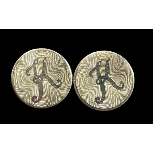 Vintage Round Letter K Engraved Gold Tone Cufflinks