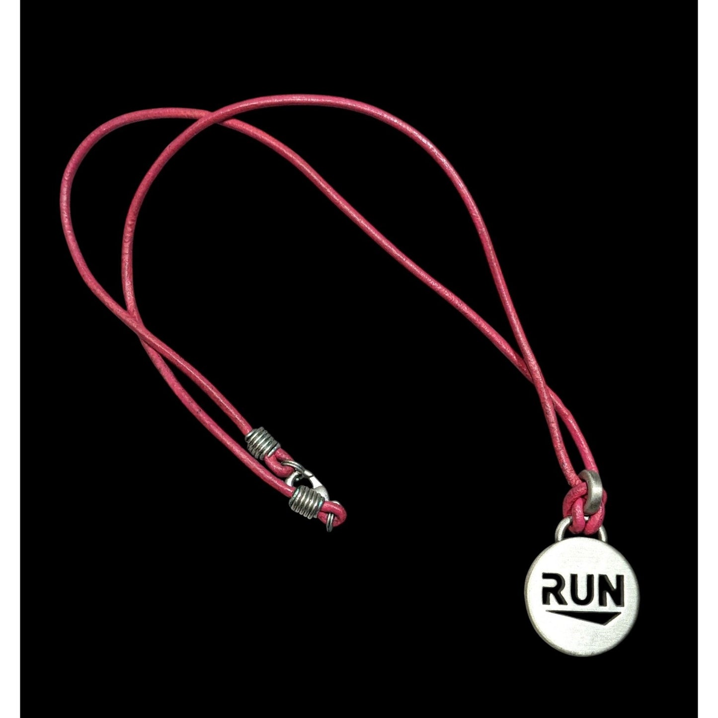 Athlete Inspired "Run" Necklace With Pink Leather Cord