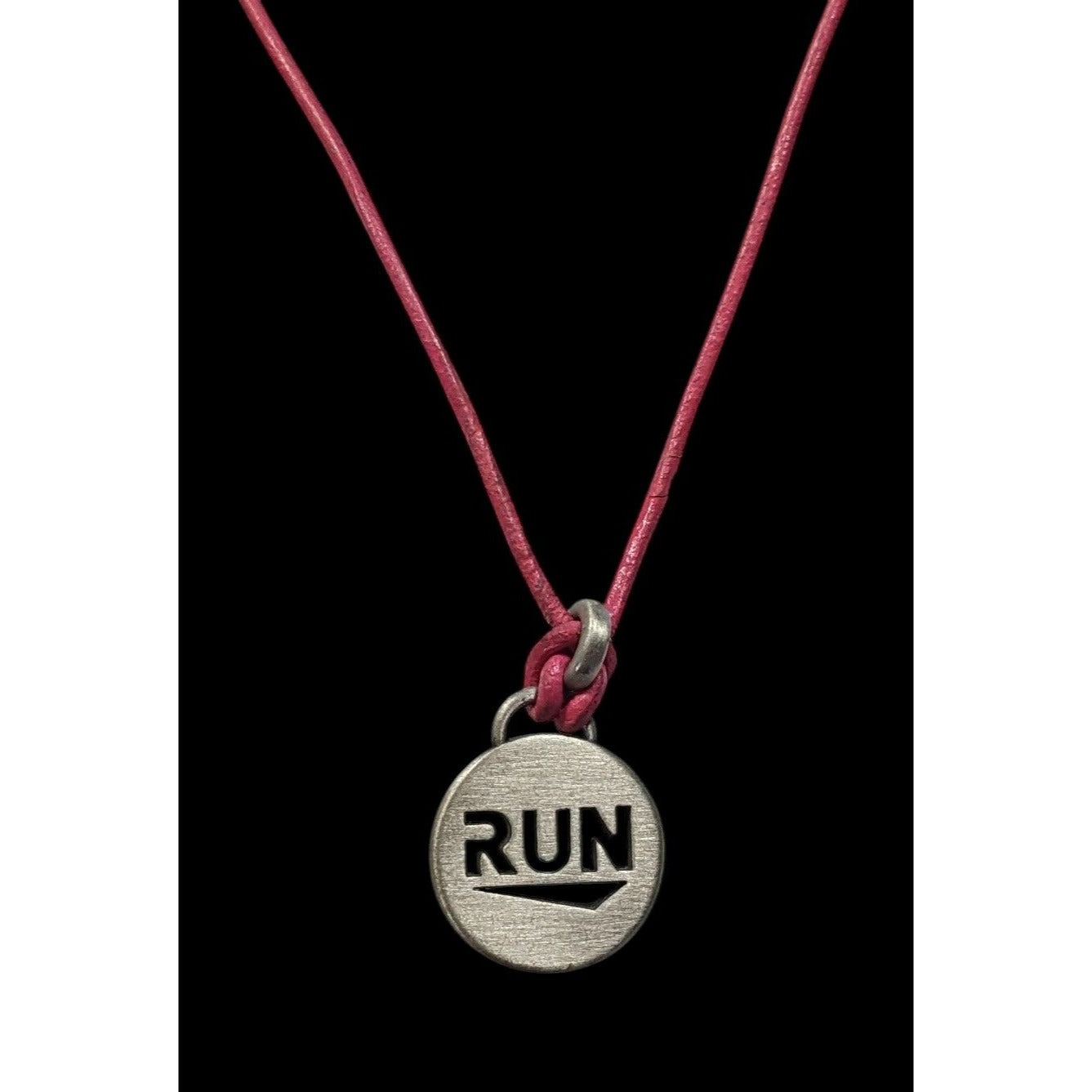Athlete Inspired "Run" Necklace With Pink Leather Cord