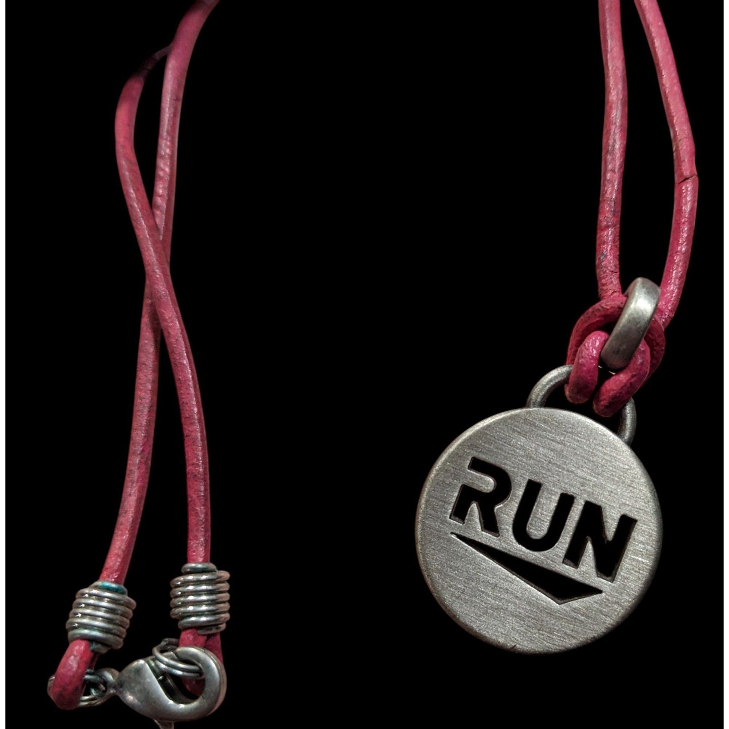 Athlete Inspired "Run" Necklace With Pink Leather Cord