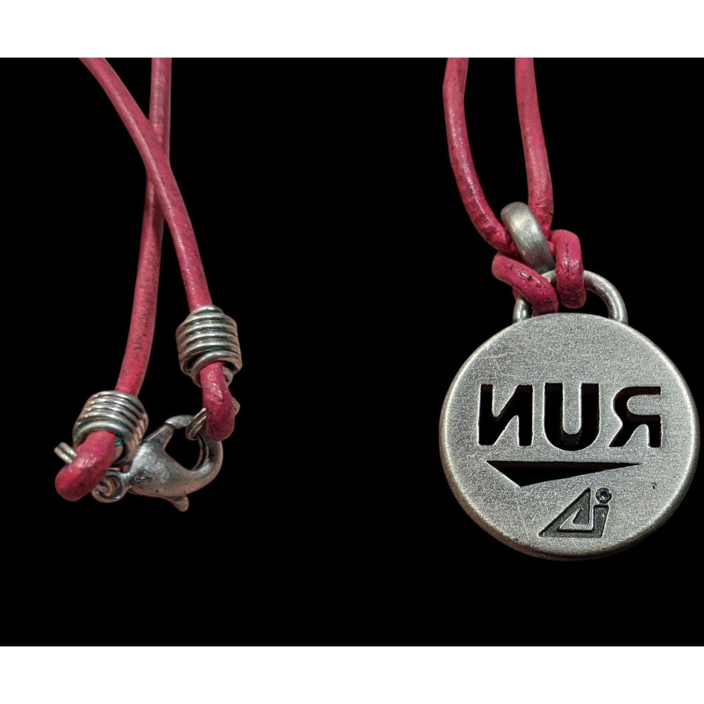 Athlete Inspired "Run" Necklace With Pink Leather Cord