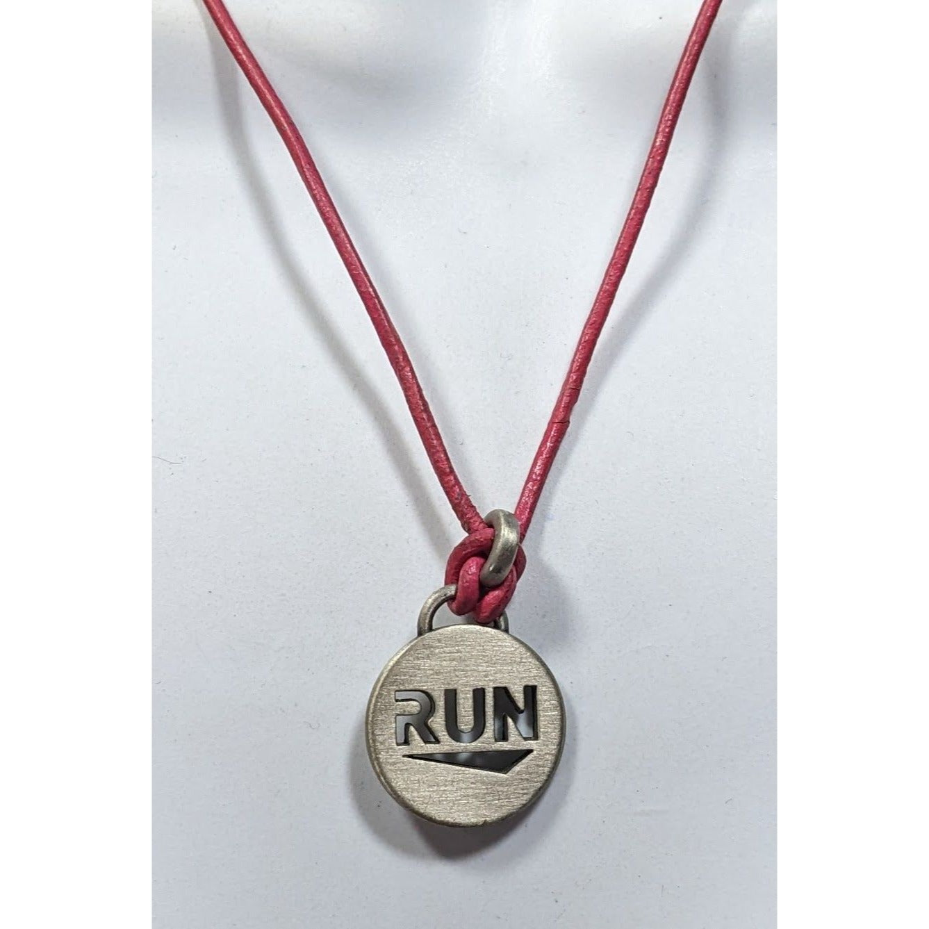 Athlete Inspired "Run" Necklace With Pink Leather Cord