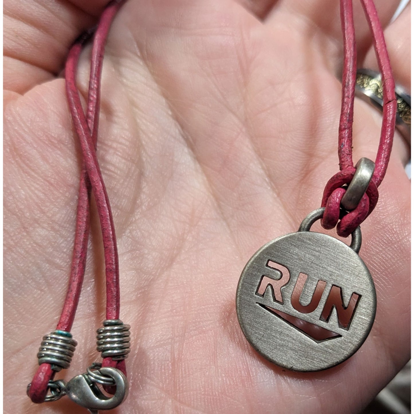 Athlete Inspired "Run" Necklace With Pink Leather Cord