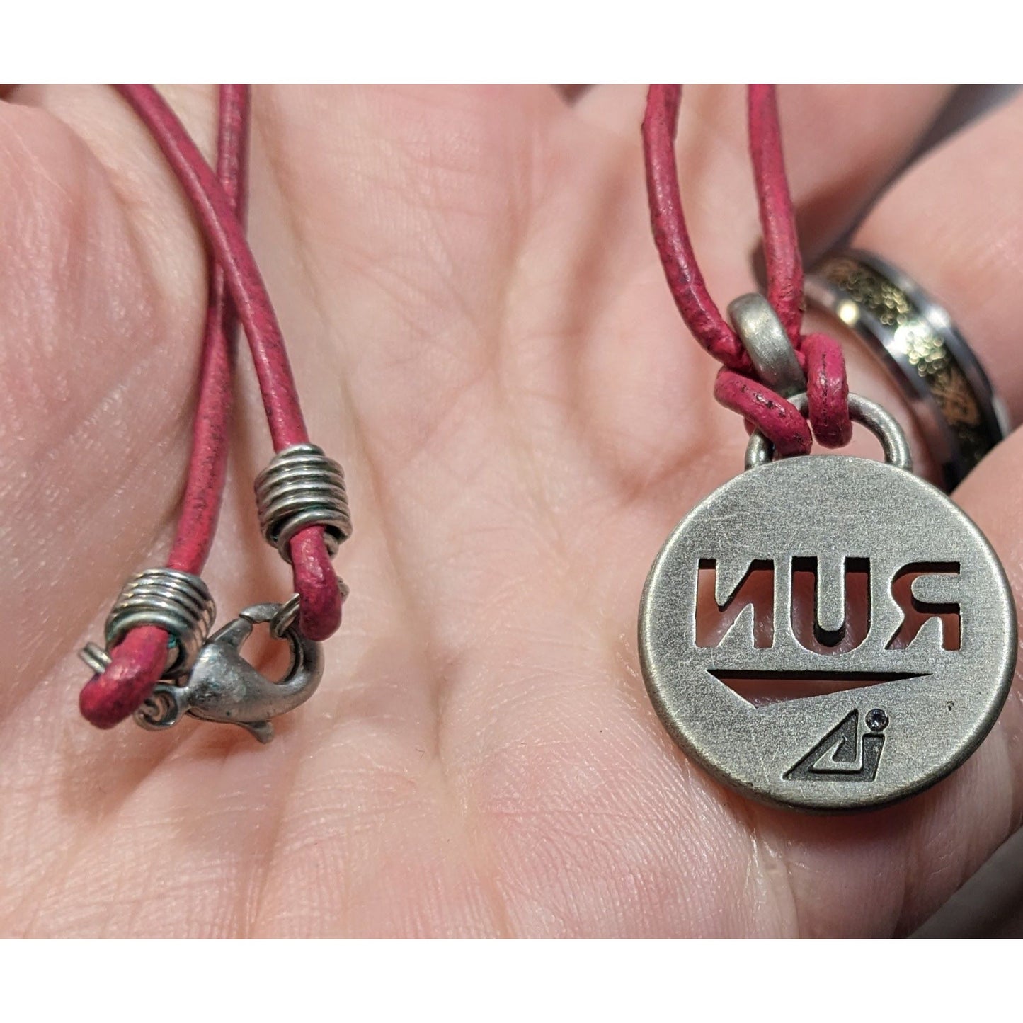 Athlete Inspired "Run" Necklace With Pink Leather Cord