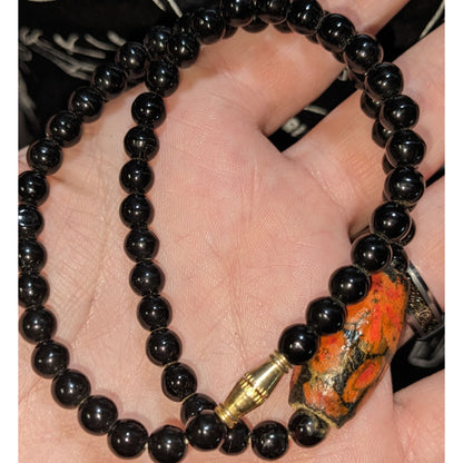 Vintage Artisan Floral Necklace With Black Beads