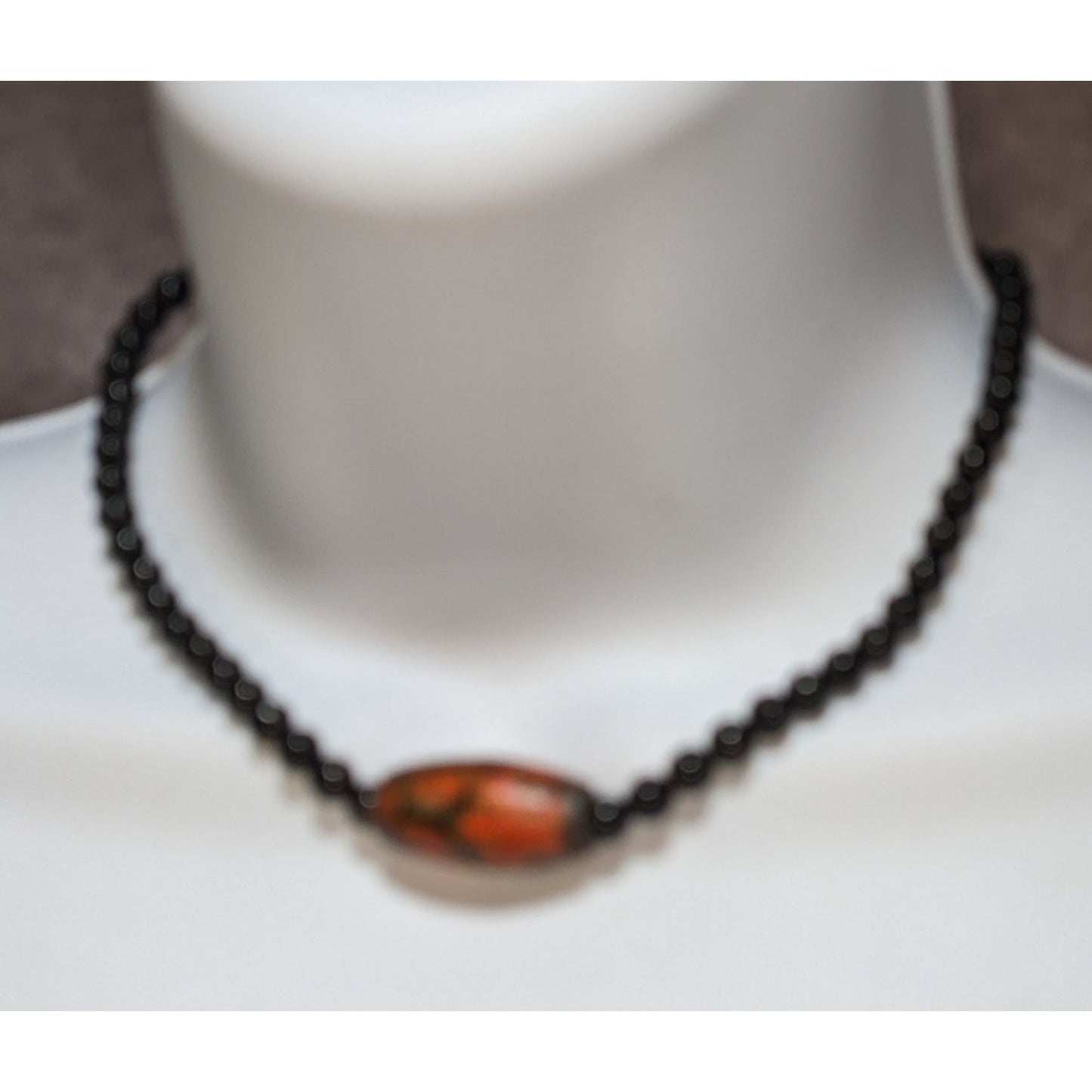 Vintage Artisan Floral Necklace With Black Beads