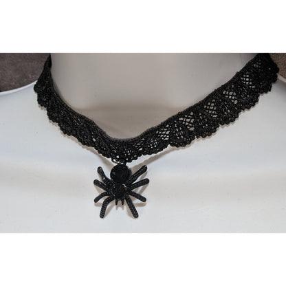Black Lace Spider Choker Gothic Spider Pendant Necklace Goth Halloween Alt Jewelry