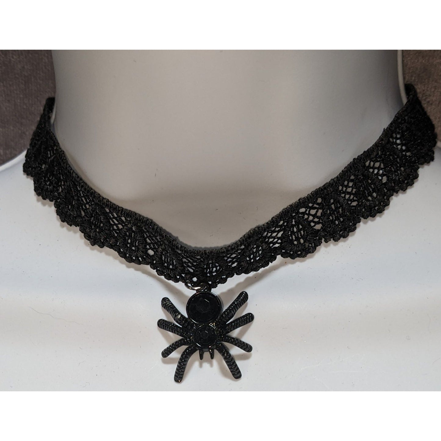 Black Lace Spider Choker Gothic Spider Pendant Necklace Goth Halloween Alt Jewelry
