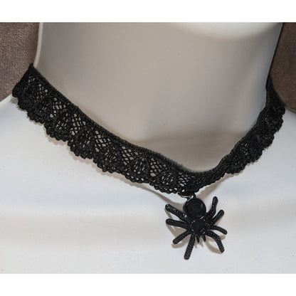 Black Lace Spider Choker Gothic Spider Pendant Necklace Goth Halloween Alt Jewelry
