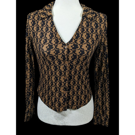 Retro Black And Brown Floral Button Down Top by No Boundaries