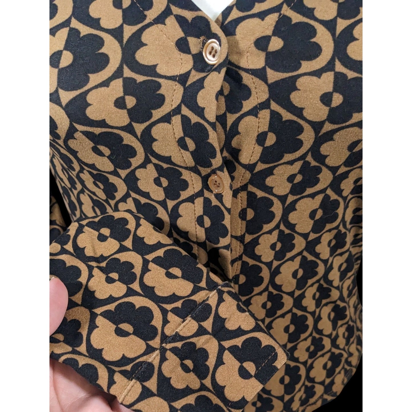 Retro Black And Brown Floral Button Down Top by No Boundaries