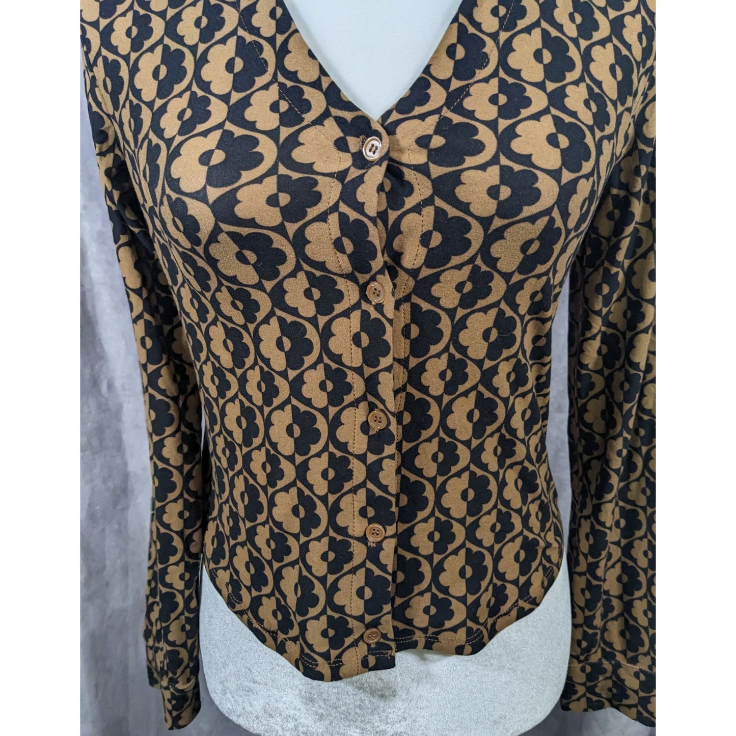 Retro Black And Brown Floral Button Down Top by No Boundaries