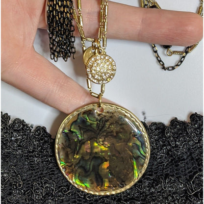 Sara Bella Mermaidcore Layered Gold-Tone Necklace With Abalone Pendant & Rhinestone Charm