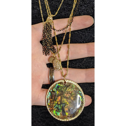 Sara Bella Mermaidcore Layered Gold-Tone Necklace With Abalone Pendant & Rhinestone Charm