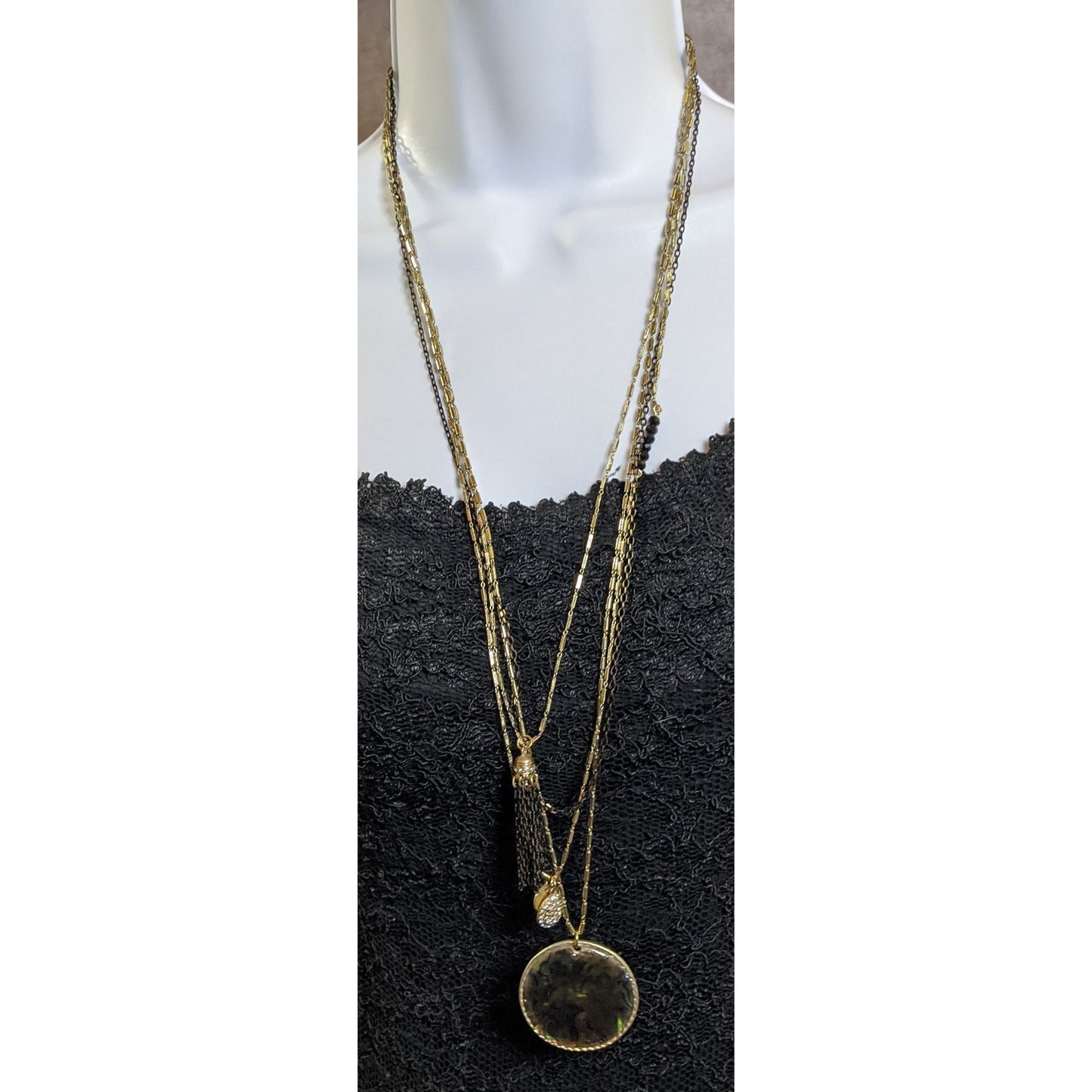 Sara Bella Mermaidcore Layered Gold-Tone Necklace With Abalone Pendant & Rhinestone Charm