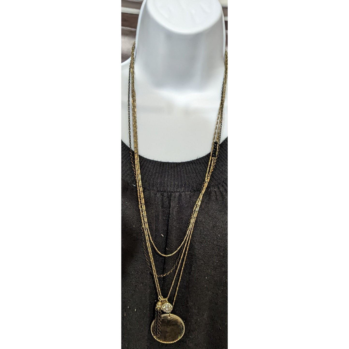 Sara Bella Mermaidcore Layered Gold-Tone Necklace With Abalone Pendant & Rhinestone Charm