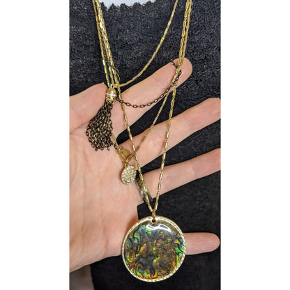 Sara Bella Mermaidcore Layered Gold-Tone Necklace With Abalone Pendant & Rhinestone Charm
