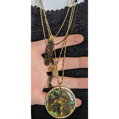 Sara Bella Mermaidcore Layered Gold-Tone Necklace With Abalone Pendant & Rhinestone Charm