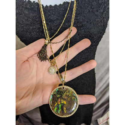 Sara Bella Mermaidcore Layered Gold-Tone Necklace With Abalone Pendant & Rhinestone Charm