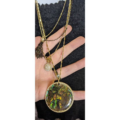 Sara Bella Mermaidcore Layered Gold-Tone Necklace With Abalone Pendant & Rhinestone Charm