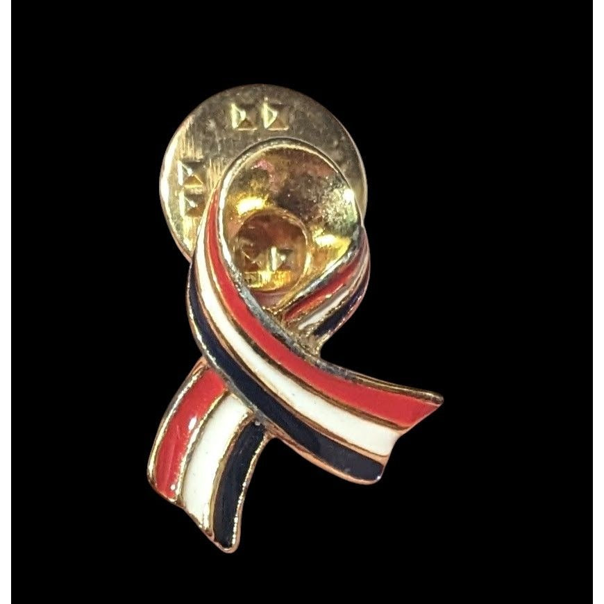 Vintage Patriotic USA Ribbon Right White And Blue Enamel Lapel Pin