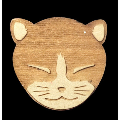 Laser Engraved Wooden Cat Shaped Lapel Pin