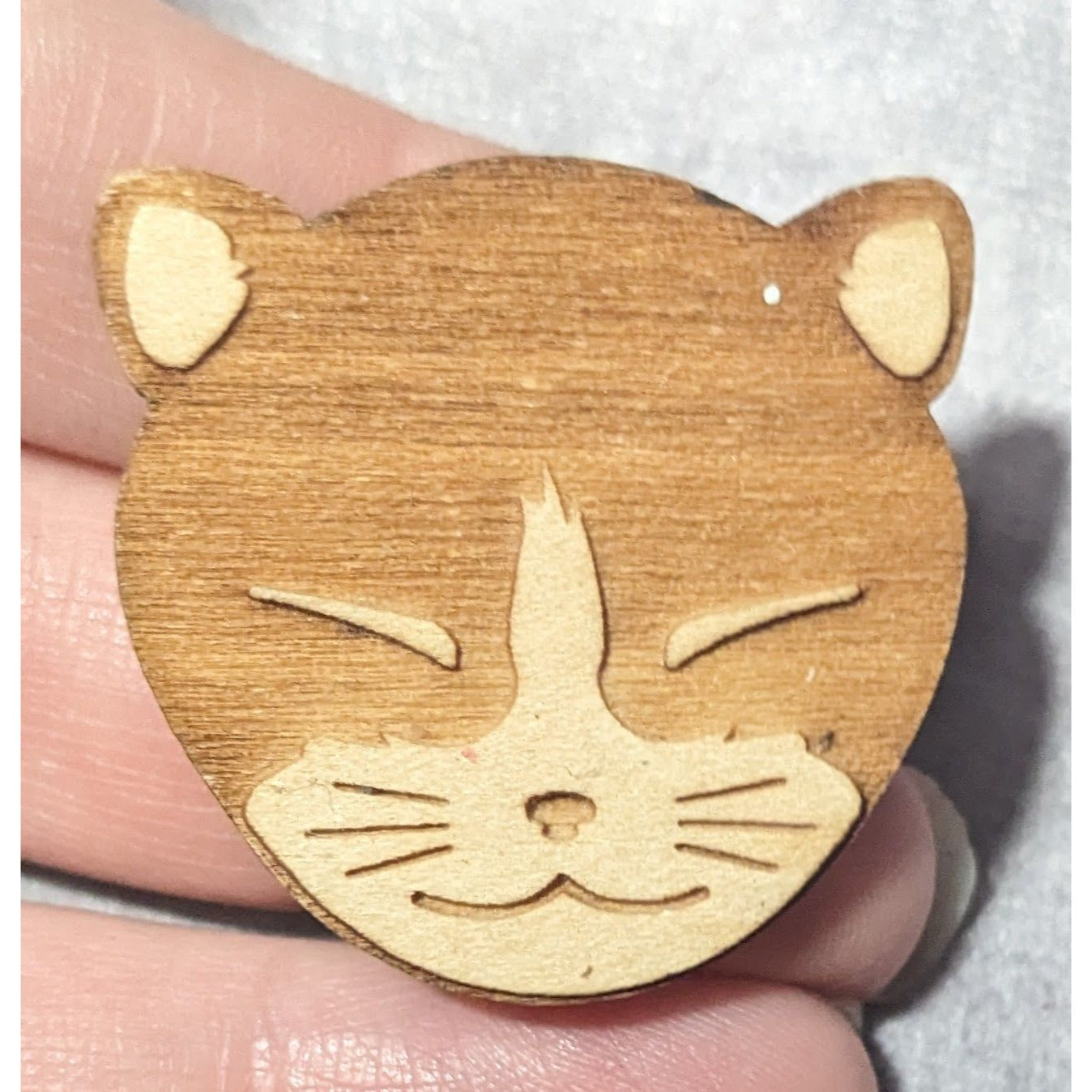 Laser Engraved Wooden Cat Shaped Lapel Pin