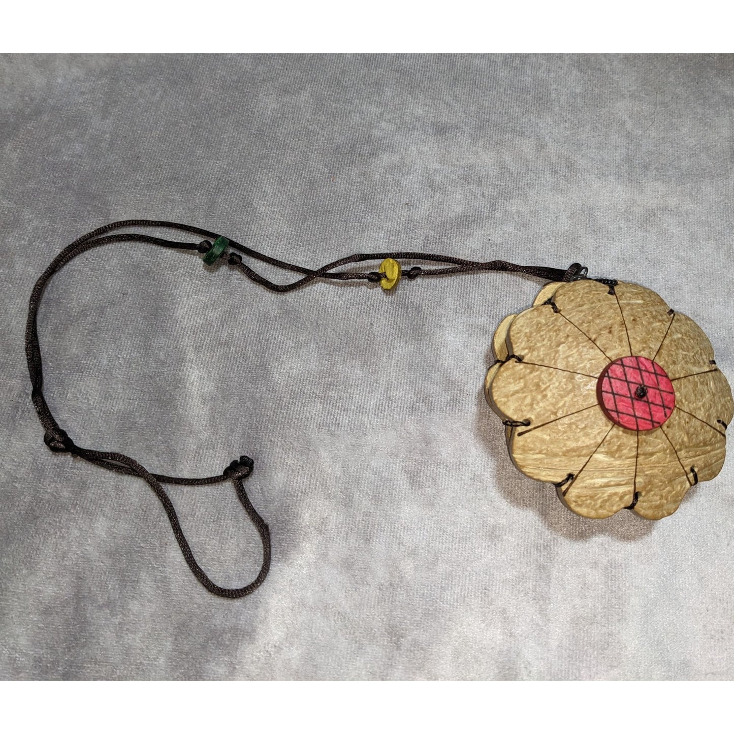 Handmade Coconut Shell Flower-Shaped Pouch With Lanyard & Zip Closure