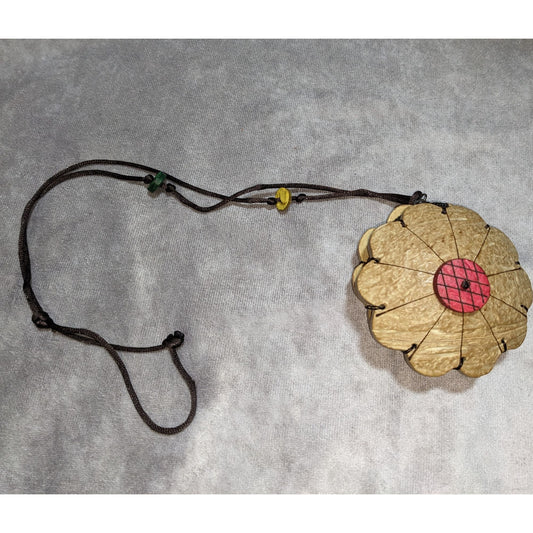 Handmade Coconut Shell Flower-Shaped Pouch With Lanyard & Zip Closure