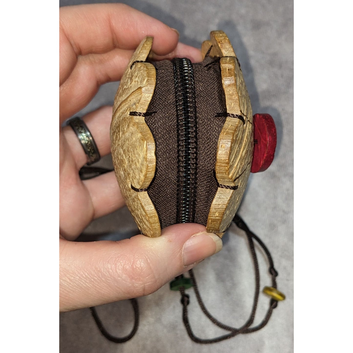 Handmade Coconut Shell Flower-Shaped Pouch With Lanyard & Zip Closure