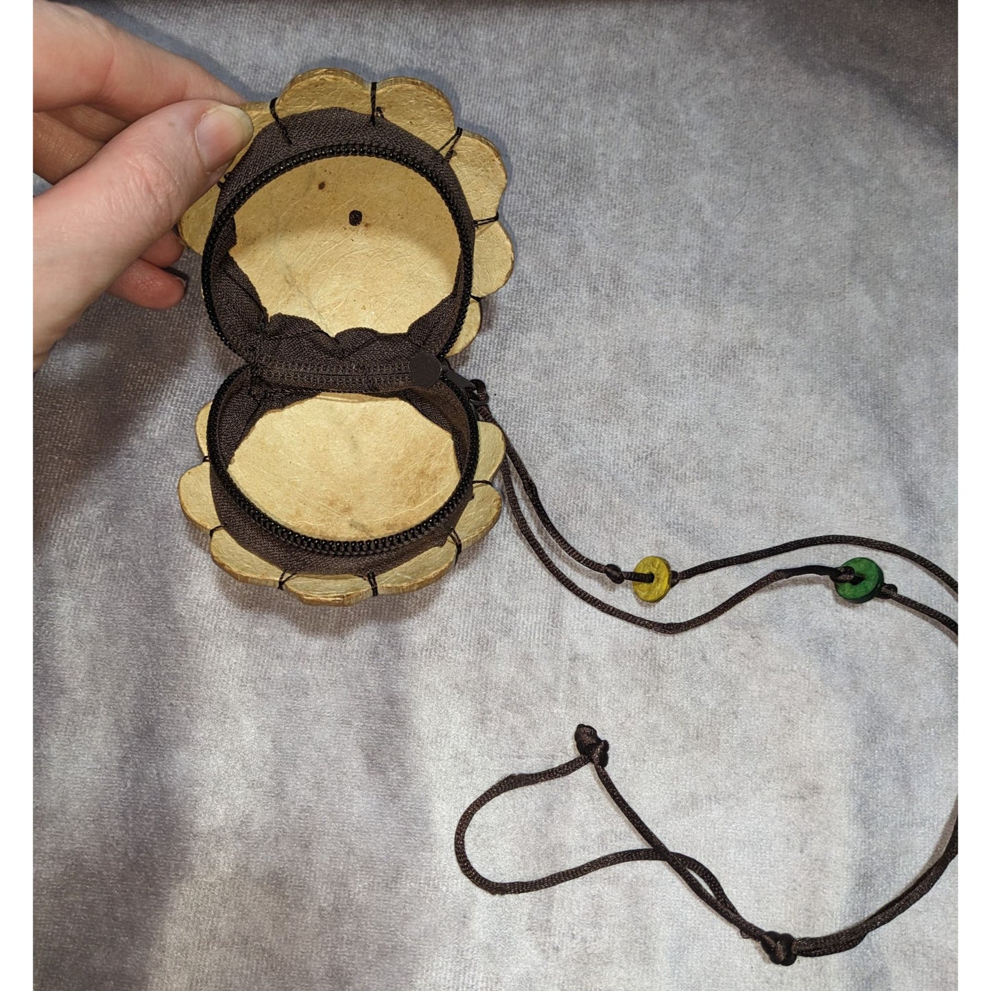 Handmade Coconut Shell Flower-Shaped Pouch With Lanyard & Zip Closure