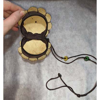 Handmade Coconut Shell Flower-Shaped Pouch With Lanyard & Zip Closure