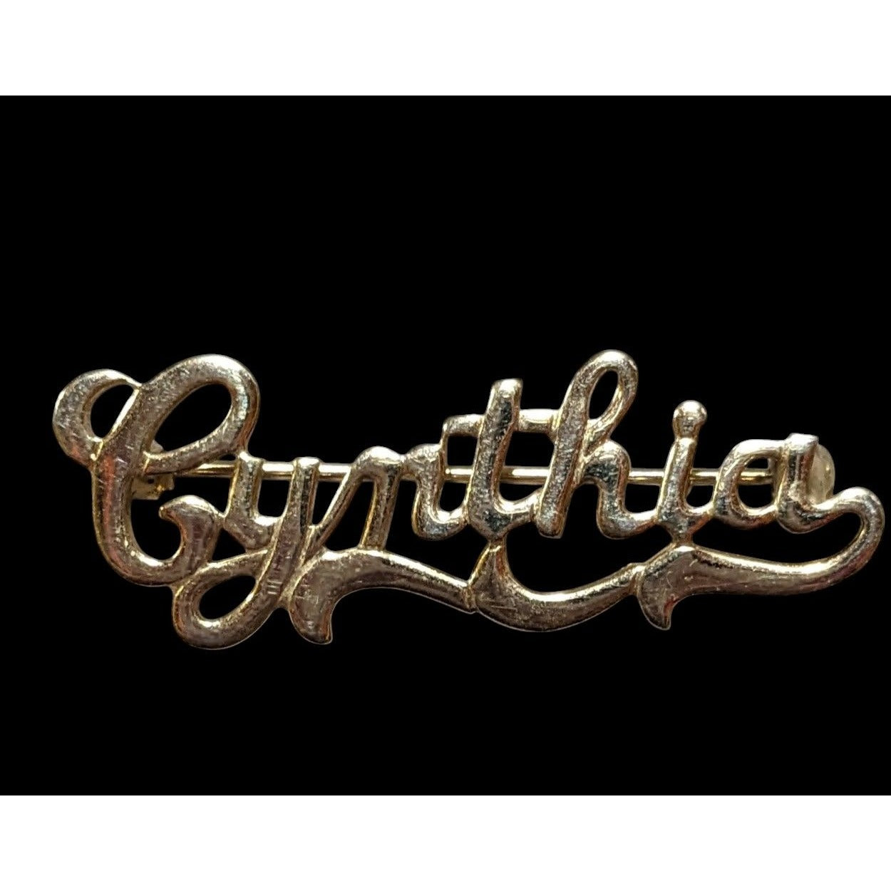 Gold Tone Cursive Lettering Cynthia Brooch