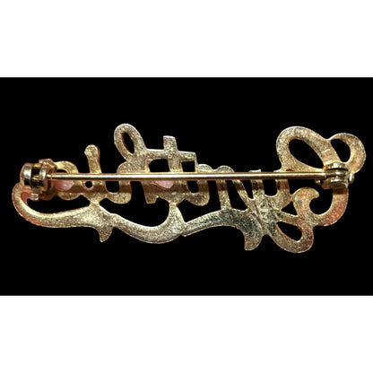 Gold Tone Cursive Lettering Cynthia Brooch